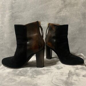 Buttero Womens Black Suede Brown Distressed Leather Rear Zip Ankle Boots 37 Chic